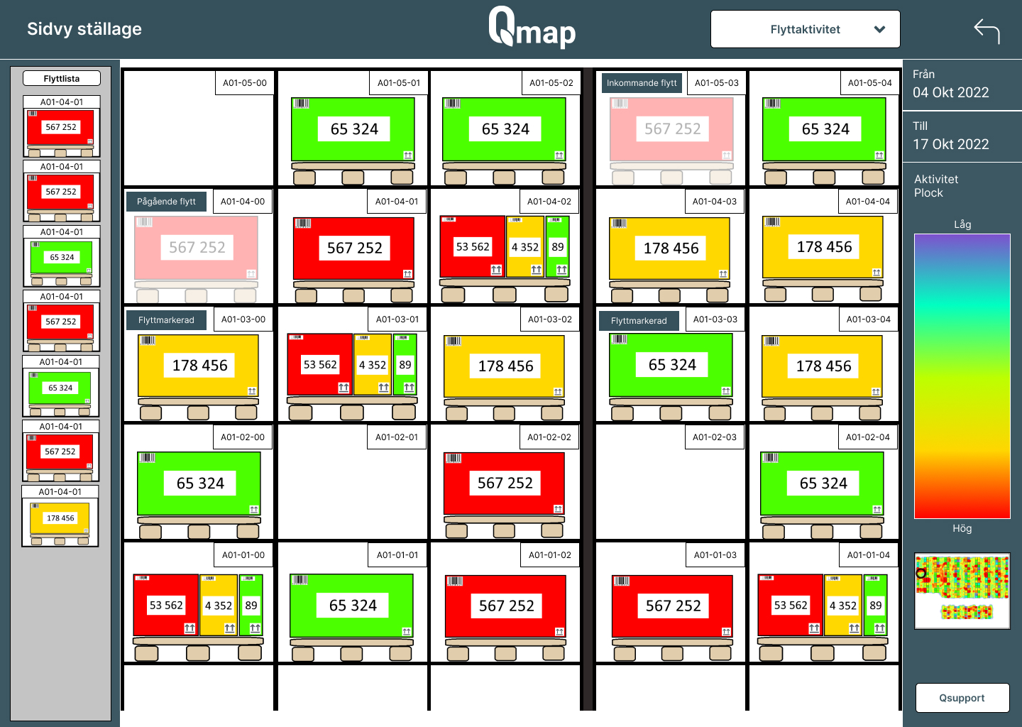 Screenshot from QMap warehouse management interactive graphic prototype